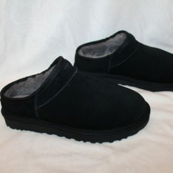 NIB‎ UGG WOMEN'S CLASSIC SUEDE SHEARLING LINED SLIPPERS BLACK - Picture 3 of 7